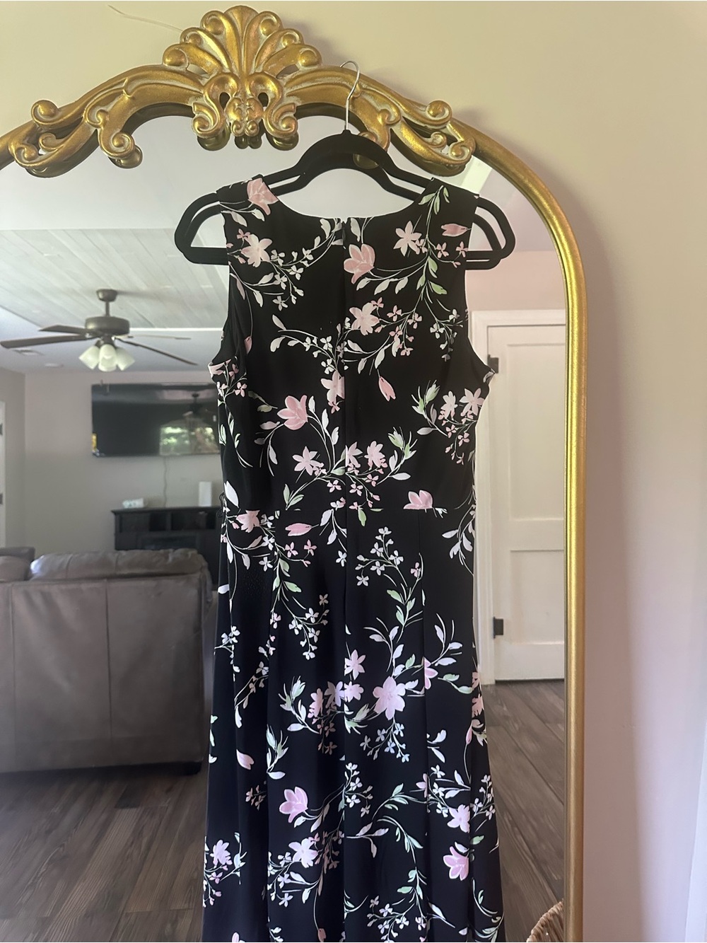 Anne Klein Black Midi Dress with Pink Floral Print - Picture 6 of 16